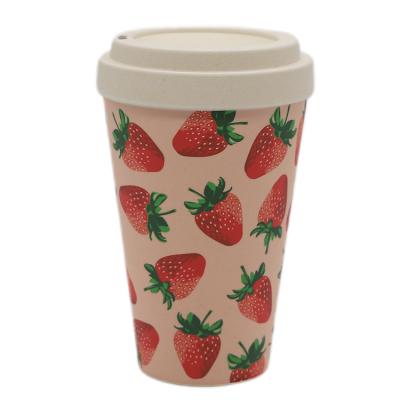 China Organic Strawberry Fiber Melamine Travel Stocked Bamboo Coffee Mugs Mug With Lid for sale