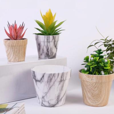 China Soft Texture Wood Like Melamine Garden Balcony Planters Plastic Flower Pot for sale