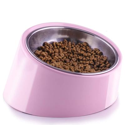 China Sustainable Custom Oblique Dog Bowls With Anti Skid Mat Plastic Pet Bowls for sale