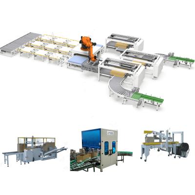 China Multifunctional Leadworld Food Package System Production Packaging Machinery Full Automatic Seam Packing Palletizing Line for sale