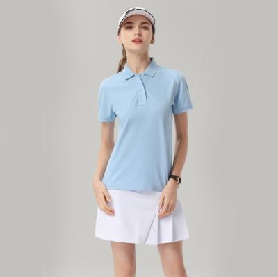 China Anti-wrinkle Solid Color 100% Cotton Pique Loose Uniform Light Blue Polo Shirts For Women Fabric for sale