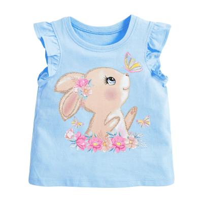 China Sky Anti Shrink Baby Blue Fly Sleeve Cute Animal Rabbit Printed Girl Kids Graphic T-Shirts for sale