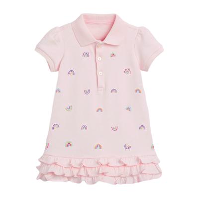 China Anti-wrinkle 120 grams 100% combed cotton rainbow printed to ruffle slim bottom summer children's clothing girl dress for sale