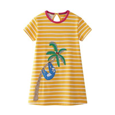 China Simple Fashion Straight Shape Anti-wrinkle Striped T-shirt Girl Yellow Children Dress for sale