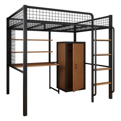 China Modern Heavy Duty Metal School Dorm Bed Steel Loft Bunk Bed with Wardrobe and Desk for Students Dormitory for sale