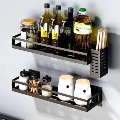 China Stainless Steel Minimalist Kitchen Storage Rack Wall Mount Spice Rack Wall Mounted Kitchen Seasoning Organizer for sale