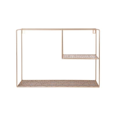 China Minimalist Metal Wall Display Rack Plant Handing Organizer Art Shelf Gloden for sale