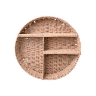 China Sustainable Vintage Style Beam Wall Rack Round Rattan Shelf 3 Tier Shelf Wall Hanging Beam for sale