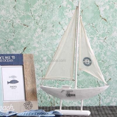 China Traditional Wooden White Sailboat Decoration Sailing Boat Model Decor for sale