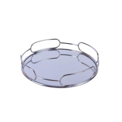 China Tray Metal Perfume Mirror Tray decorative serving minimalist silver glass table top for sale