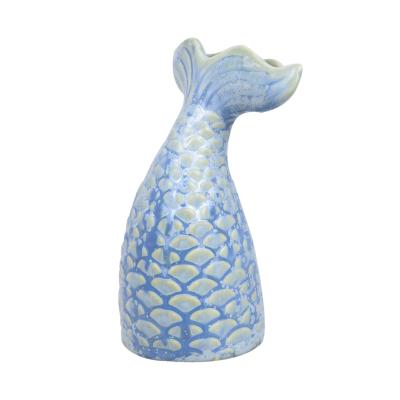 China Minimalist Blue Fish Tail Shape Decorative Creative Unique Vase Mini Ceramic And Porcelain Flower Vases for sale