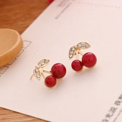 China FASHIONABLE high quality new products red cherry earrings zircon mosaic drilled cherries earrings for sale