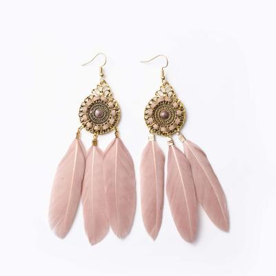 China Retro Fashionable Euro Border American Tassel Earrings With Long Wind Bohemian Ethnic Feather Earrings for sale