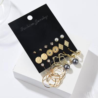 China Trendy European American Fashion Multiple Black Pearl Drop Stud Earring Set For Women for sale