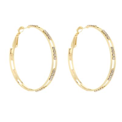 China Environmental Friendly Hot Selling Zinc Alloy Claw Setting Gold Plated Large Metal Gold Round Circle Earrings for sale