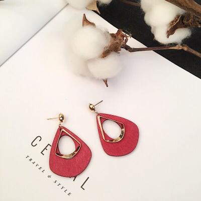 China CLASSIC Custom Wood Earring Personality Big Simple Earring Drop Water Drop Earrings For Women for sale