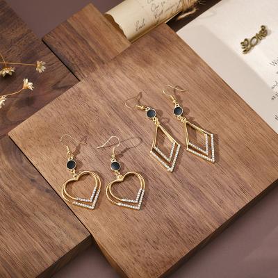 China Luxury Hollow Heart Diamond Shape Hook Earrings for sale