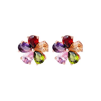 China Fashionable Silver Needle 925 Colorful Zircon Flower Earring Stud for sale