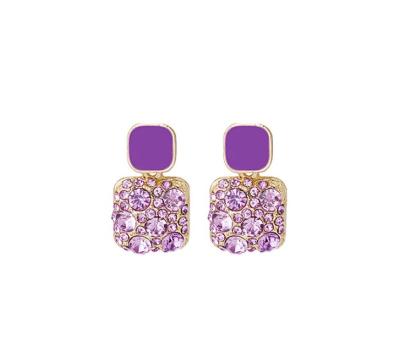 China Square 925 Silver Needle Crystal Square Purple Stud Earring For Women Daily Wear for sale