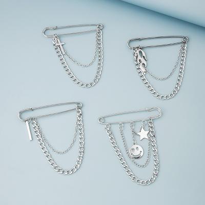 China Fashionable Korean Silver Butterfly Smile Face Chain Cross Brooch For Clothing Decoration for sale