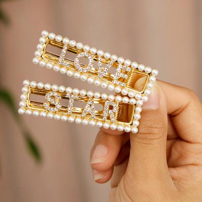 China Trendy Letter Hair Clip Clip For New Designs Women Handmade Luxury Pearl Free Custom Hair Clips Hairpins For Girls for sale