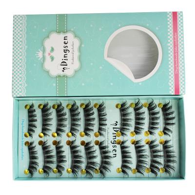 China Comfortable 3D69 Soft Thick To Wear Silk Natural Lashes Reserve 3d False Eyelashes With 10pairs Green Package for sale