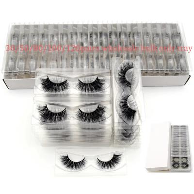 China Ultra Long 30 50 100 Pair Lashes With Tray No Box Natural Wholesale Eyelashes 3D Mink Eyelashes Invisible Band Lashes for sale