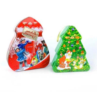 China Gift & Custom Popular Craft Christmas Tree Tinplate Tin Box Metal Gift Box Candy Packing Box for sale