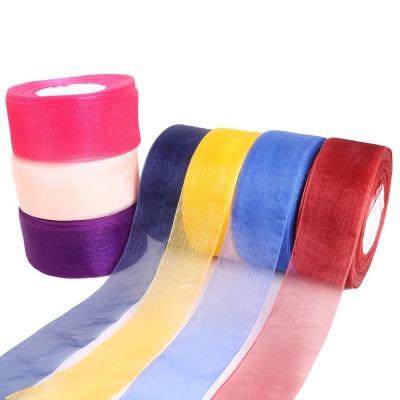 China High Tenacity Tulle Organza Ribbon Fabric Ribbon Wholesale Red Black Colors Roll In Stock Supplier Chiffon Ribbon for sale