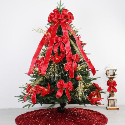 China Viable Wholesale Christmas Tree Ribbon Decorations Big Red Cable Ribbon Bow Pre Made Custom Size Style Christmas Ribbon for sale