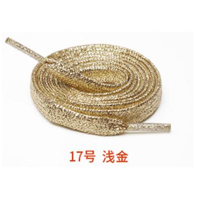 China Wholesale Flat Rose Gold Double Thick MOQ Color Gold White Green Blue Purple Glitter Gold Shoe Laces for sale