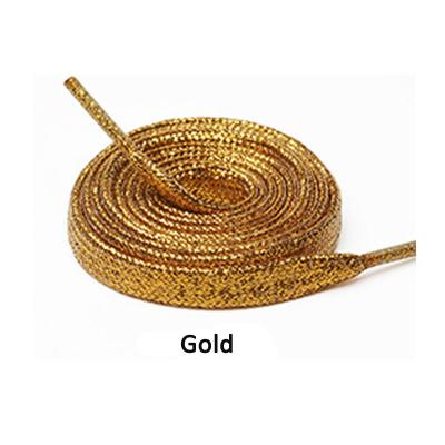 China Wholesale Flat Rose Gold Double Thick MOQ Color Gold White Green Blue Purple Glitter Gold Shoe Laces for sale