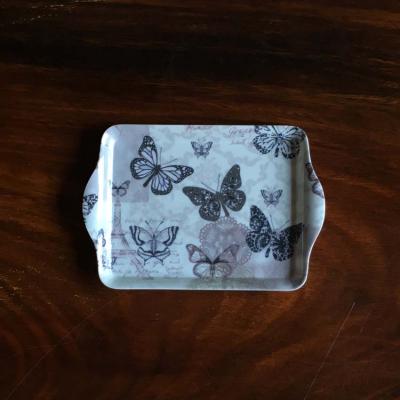 China 2019 Fashionable Home Butterfly Printing Design Melamine Plastic Mini Trinket Tray for sale