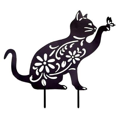 China Art Deco Custom Christmas Outdoor Garden Decor Patio Decorations Laser Cutting Custom Metal Cat Yard Art Decor for sale