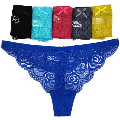 China Women Panties Floral Breathable Ladies Low Waist Briefs Transparent Lace Thongs for sale