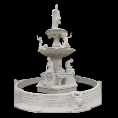 China Garden Freestanding marble stone fountain with pool, china marble sculpture supplier for sale