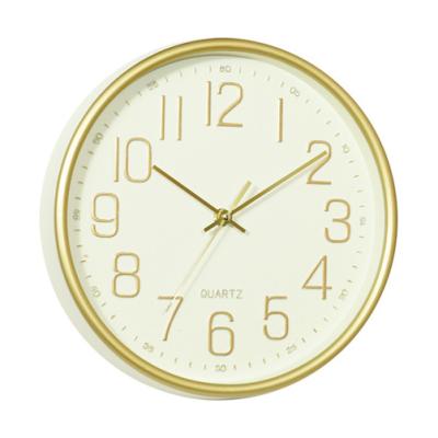 China Chinese Supply Timing Plastic Lightweight Luxury White And Gray Round Clock On The Wall For Living Room Decoration for sale