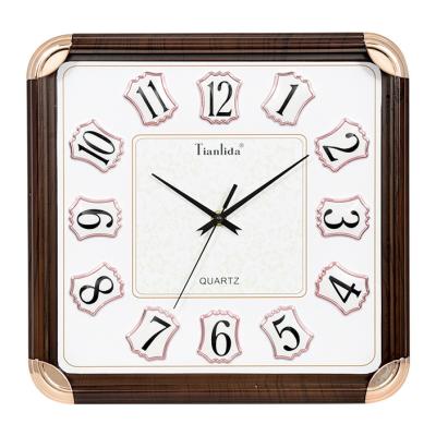 China Factory Supply Plastic Concise Wooden Square Timing Stylish Wall Clocks For Home Decoration for sale