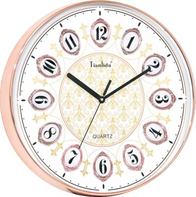 China Factory direct sales luxury plastic timing gold round wall clocks for bedroom decoration for sale