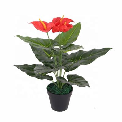 China Artistic/Eco-friendly/Easy To Assemble China Factory Wholesale Flower Red Green Leaves 45cm Beauty Simple Design Indoor Artificial Plant for sale