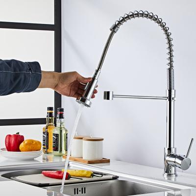 China Modern Chrome Kitchen Sink Spring-Loaded Mixer Tap Pull Out Kitchen Faucet for sale