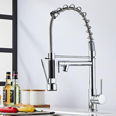 China Modern Pull Out Water Tap Hot And Cold Brushed Stainless Steel Commercial Kitchen Faucet for sale