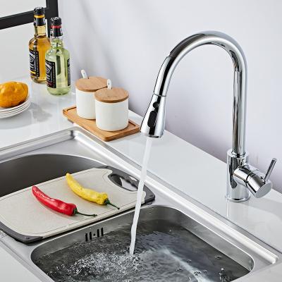 China Modern Stainless Steel Sliver Hot Cold Spray Pull Out Kitchen Faucet for sale