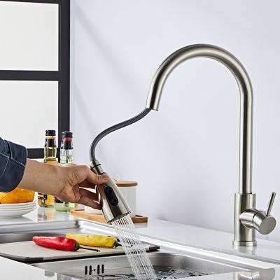 China Modern Deck Mounted 304 Stainless Steel Sink Mixer Kitchen Faucets With Pull Down Sprayer Top Pull Out Popular Kitchen Faucet for sale