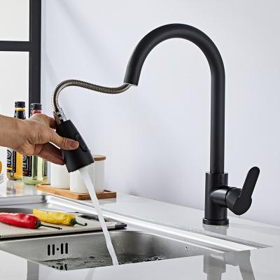 China Modern Contemporary Luxury Jet Black Sink Faucet Pull Down Faucet 304 Matte Black Kitchen Faucet for sale