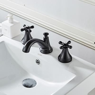 China China Best Price Modern Vessel Round Basin Faucet Sink Faucet Set 3 Hole Deck Mounted Black Faucet Set for sale