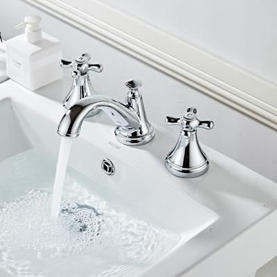 China Modern For Bathroom Set 3 Holes Basin Ceramic Silver Faucet Drawing Modern Faucet Bathroom Hand Sink Faucet for sale