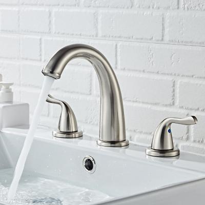 China Modern Design Metered Faucets Luxury Wash Mixer Water Taps Deck Mounted 3 Holes Two Handle Widespread Brass Bathroom Basin Faucets for sale