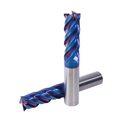 China Blue Coated Carbide Naco HRC65 Tungsten Carbide End Mill Cutter For High Temperature Titanium Alloy for sale