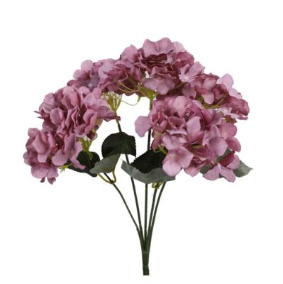 China Hand Made Artificial Flowers 5 Head Hydrangea Flower One Stem Hydrangea For Festival Home Wedding Decoration for sale